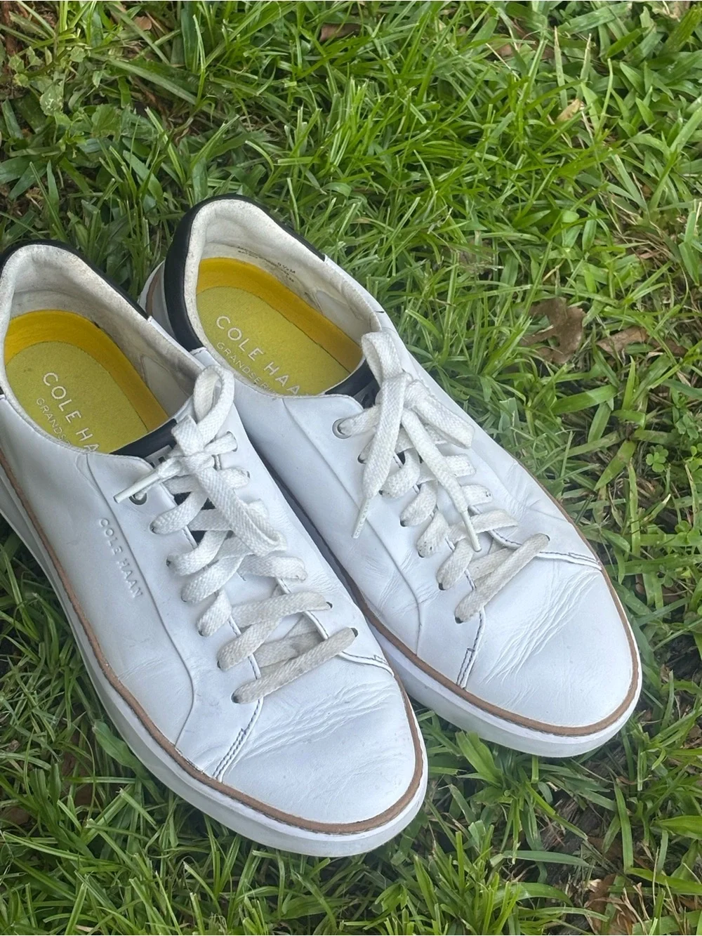 Cole Haan White Leather Men’s Sneakers with Black Collar